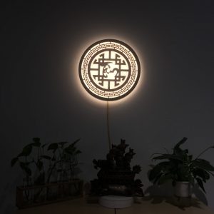 Đèn tam quang chữ Tâm 2 Den tranh go chu Tam 3